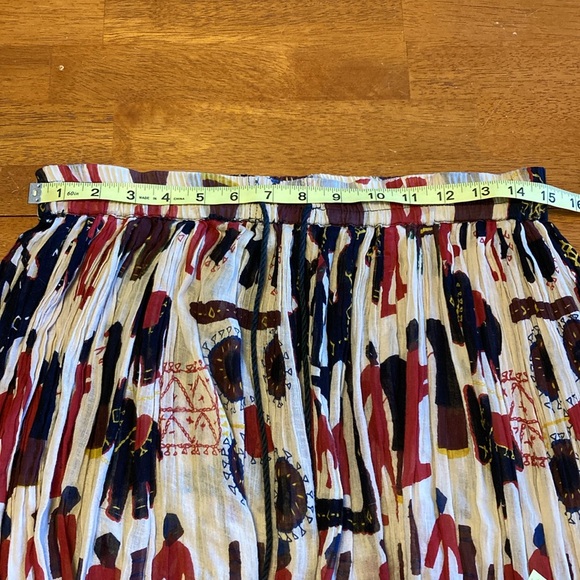 VTG Womens Tiered Maxi Skirt Tribal Elephant Print Tassels Bells Elastic Waist - Picture 12 of 14